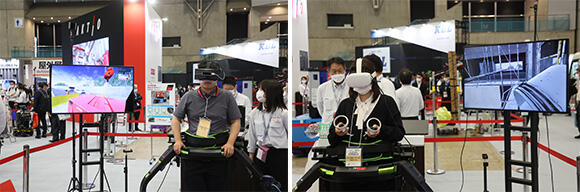 （左）VR映像による安全教育、（右）不安全体感VR