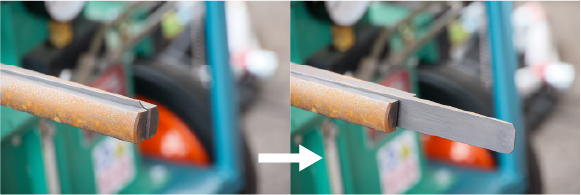 油圧でくさび（矢）を打ち込み、パッカーの破砕原理によって対象物を割りたい方向に割る